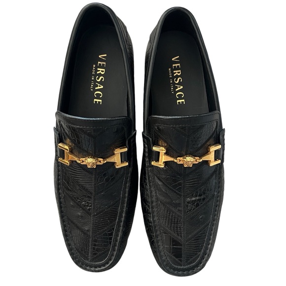 NEW VERSACE MENS LEATHER EMBOSSED DRIVING LOAFER GOLD MEDUSA DETAIL - Picture 3 of 7